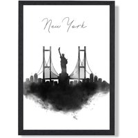 ARTZE New York Watercolour Skyline City Framed Print SIZE: A4 with Black Frame | Size: A2