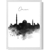 ARTZE Oman Watercolour Skyline City Framed Print SIZE: A2 with White Frame in Black | Size: A4