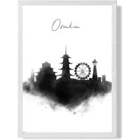 ARTZE Osaka Watercolour Skyline City Framed Print SIZE: A4 with White Frame in Black | Size: A3