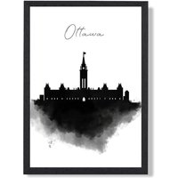 ARTZE Ottawa Watercolour Skyline City Framed Print SIZE: A2 with Black Frame