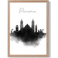 ARTZE Panama Watercolour Skyline City Framed Print SIZE: A3 with Oak Frame in Black