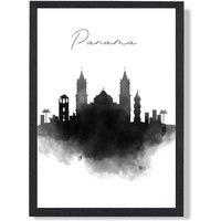 ARTZE Panama Watercolour Skyline City Framed Print SIZE: A4 with Black Frame | Size: A2