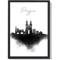 ARTZE Prague Watercolour Skyline City Framed Print SIZE: A4 with Black Frame | Size: A3