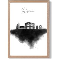 ARTZE Rome Watercolour Skyline City Framed Print SIZE: A3 with Oak Frame in Black