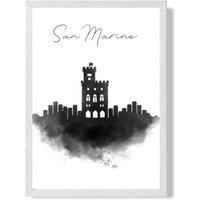 ARTZE San Marino Watercolour Skyline City Framed Print SIZE: A4 with White Frame in Black | Size: A2