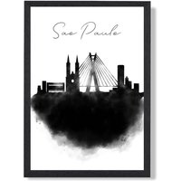 ARTZE Sao Paulo Watercolour Skyline City Framed Print SIZE: A4 with Black Frame