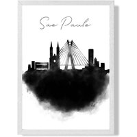 ARTZE Sao Paulo Watercolour Skyline City Framed Print SIZE: A3 with White Frame in Black | Size: A2