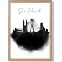 ARTZE Sao Paulo Watercolour Skyline City Framed Print SIZE: A3 with Oak Frame in Black | Size: A2