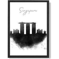 ARTZE Singapore Watercolour Skyline City Framed Print SIZE: A4 with Black Frame