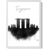 ARTZE Singapore Watercolour Skyline City Framed Print SIZE: A2 with White Frame in Black | Size: A3