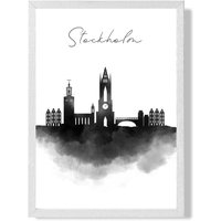 ARTZE Stockholm Watercolour Skyline City Framed Print SIZE: A2 with White Frame in Black | Size: A3