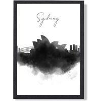 ARTZE Sydney Watercolour Skyline City Framed Print SIZE: A4 with Black Frame | Size: A3