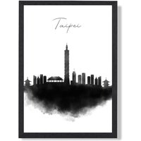 ARTZE Taipei Watercolour Skyline City Framed Print SIZE: A3 with Black Frame | Size: A4