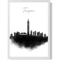 ARTZE Taipei Watercolour Skyline City Framed Print SIZE: A4 with White Frame in Black | Size: A3