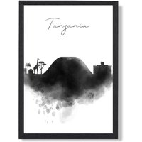ARTZE Tanzania Watercolour Skyline City Framed Print SIZE: A4 with Black Frame