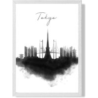 ARTZE Tokyo Watercolour Skyline City Framed Print SIZE: A2 with White Frame in Black | Size: A3