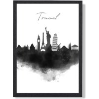 ARTZE Travel Watercolour Skyline City Framed Print SIZE: A3 with Black Frame | Size: A4