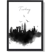 ARTZE Turkey Watercolour Skyline City Framed Print SIZE: A2 with Black Frame
