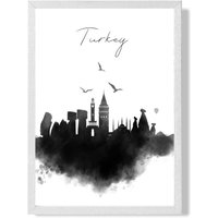 ARTZE Turkey Watercolour Skyline City Framed Print SIZE: A4 with White Frame in Black | Size: A2
