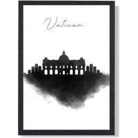 ARTZE Vatican Watercolour Skyline City Framed Print SIZE: A2 with Black Frame | Size: A4