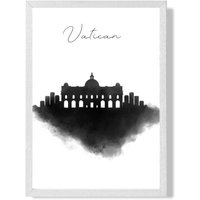 ARTZE Vatican Watercolour Skyline City Framed Print SIZE: A2 with White Frame in Black | Size: A3