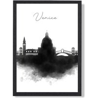ARTZE Venice Watercolour Skyline City Framed Print SIZE: A2 with Black Frame | Size: A4