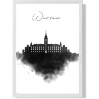 ARTZE Warsaw Watercolour Skyline City Framed Print SIZE: A3 with White Frame in Black | Size: A4