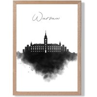 ARTZE Warsaw Watercolour Skyline City Framed Print SIZE: A3 with Oak Frame in Black | Size: A2