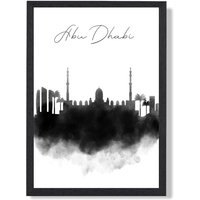 ARTZE Abu Dhabi Watercolour Skyline City Framed Print SIZE: A2 with Black Frame | Size: A4