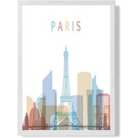 ARTZE Paris Colourful City Skyline Framed Print SIZE: A3 with White Frame in Pale Blue