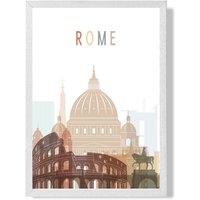 ARTZE Rome Colourful City Skyline Framed Print SIZE: A3 with White Frame in Beige | Size: A4