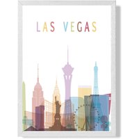 ARTZE Las Vegas Colourful City Skyline Framed Print SIZE: A3 with White Frame in Pale Blue | Size: A4