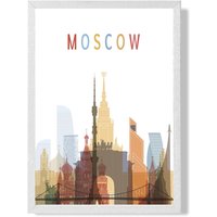ARTZE Moscow Colourful City Skyline Framed Print SIZE: A4 with White Frame in Pale Blue | Size: A2