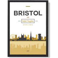 ARTZE Bristol Yellow & Black City Skyline Framed Print SIZE: A3 with Black Frame | Size: A4