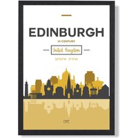 ARTZE Edinburgh Yellow & Black City Skyline Framed Print SIZE: A2 with Black Frame | Size: A3
