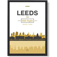 ARTZE Leeds Yellow & Black City Skyline Framed Print SIZE: A4 with Black Frame