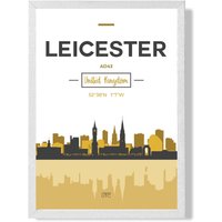 ARTZE Leicester Yellow & Black City Skyline Framed Print SIZE: A2 with White Frame
