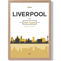 ARTZE Liverpool Yellow & Black City Skyline Framed Print SIZE: A3 with Oak Frame | Size: A4