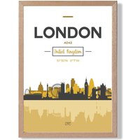 ARTZE London Yellow & Black City Skyline Framed Print SIZE: A2 with Oak Frame | Size: A3