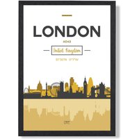 ARTZE London Yellow & Black City Skyline Framed Print SIZE: A3 with Black Frame | Size: A2