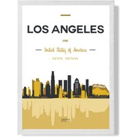 ARTZE Los Angeles Yellow & Black City Skyline Framed Print SIZE: A3 with White Frame | Size: A4