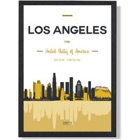 ARTZE Los Angeles Yellow & Black City Skyline Framed Print SIZE: A3 with Black Frame | Size: A2