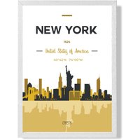 ARTZE New York Yellow & Black City Skyline Framed Print SIZE: A4 with White Frame | Size: A3