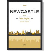 ARTZE Newcastle Yellow & Black City Skyline Framed Print SIZE: A4 with Black Frame