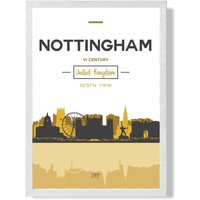ARTZE Nottingham Yellow & Black City Skyline Framed Print SIZE: A4 with White Frame | Size: A3
