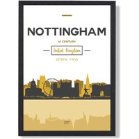 ARTZE Nottingham Yellow & Black City Skyline Framed Print SIZE: A2 with Black Frame