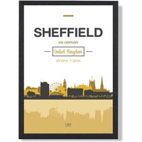 ARTZE Sheffield Yellow & Black City Skyline Framed Print SIZE: A2 with Black Frame | Size: A4