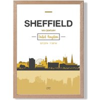 ARTZE Sheffield Yellow & Black City Skyline Framed Print SIZE: A2 with Oak Frame | Size: A3