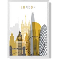 ARTZE London Yellow & Grey City Skyline Framed Print SIZE: A4 with White Frame