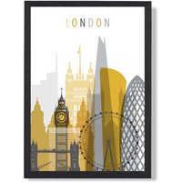 ARTZE London Yellow & Grey City Skyline Framed Print SIZE: A4 with Black Frame | Size: A3